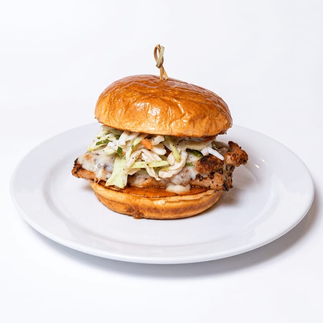 L - Grilled Peach Chicken Sandwich.