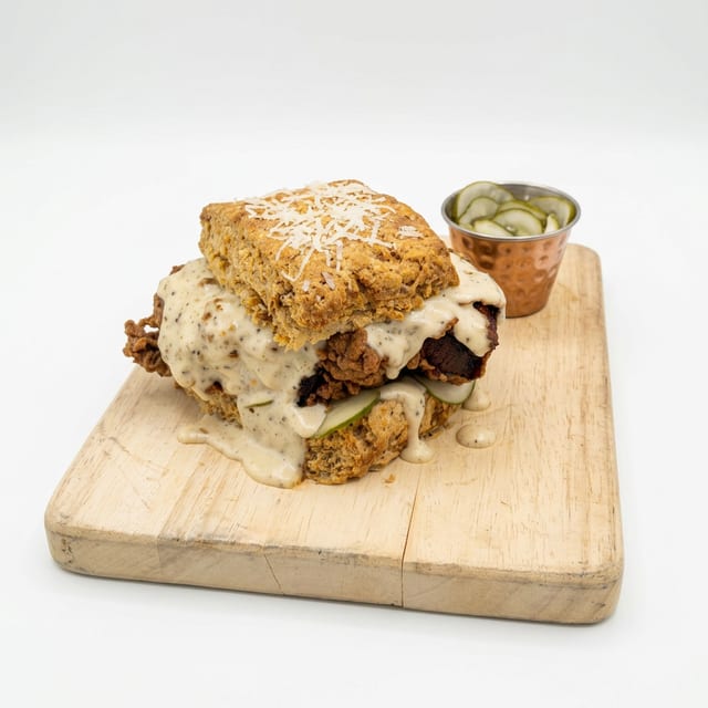 L - Hot Honey Fried Chicken Biscuit.